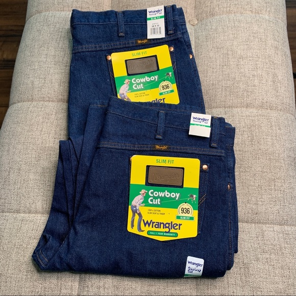 NEW 2 Pair Wrangler 936 Cowboy Cut Slim Fit Jeans 38x32 - Picture 2 of 3